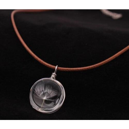 Simple Crystal Glass Ball Narcissus Dandelion Necklace Long Strip Leather Chain Flower Pendant Necklaces Women Jewelry Bijoux