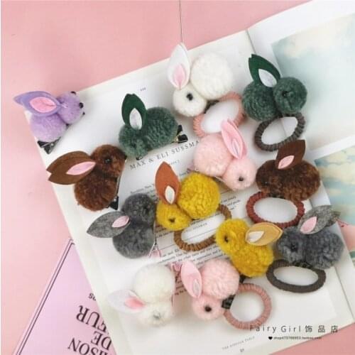 Korean Cut Animal Ball Rabbit Girls Gum Ties Elastic For Hair Hands Accessories Headwear Children Ornaments