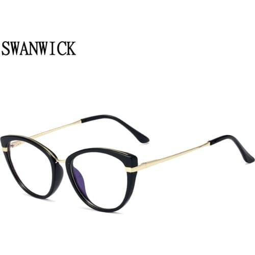 Swanwick anti blue light glasses cat eye half metal optical spectacle frames women TR90 eyewear black leopard ladies party gifts