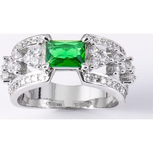 Top quality Silver Color Sparkling CZ Hollow out Ring For Charm Green Zircon Ring Wedding Engagement Party Jewelry Gifts