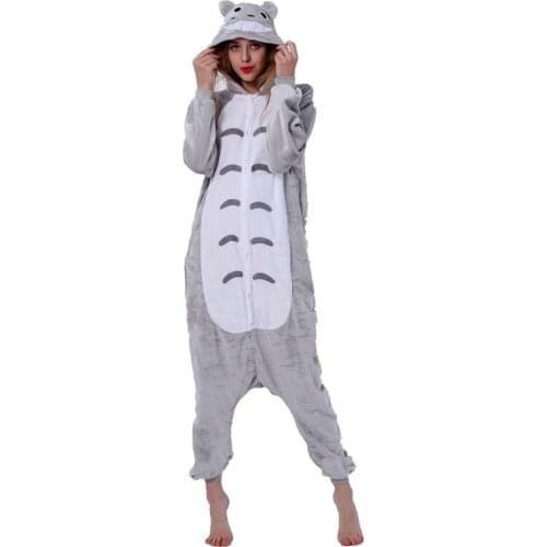 Adult Totoro Neighbor Kigurumi Women Men Cartoon Animal Cosplay Costume Winter Onesie Pajama Hooded Couple Funny Party Suit