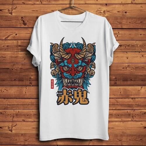 Japan traditional AKAONI Red Ogre Totems funny anime tshirt Men summer White Casual short T Shirt Unisex vintage streetwear tee