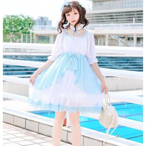 Japanese Girl OP Dress Lantern Sleeve Chiffon Lolita Princess Dress Lolita Cos Loli Kawaii Tea Party Dress Vestidos
