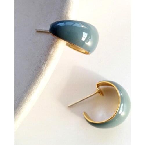 Korean Statement Vintage Women 2020 Fashion Jewelry Enamel C Shape Semicircle Dangle Ear Stud Earrings Jewelry Gift