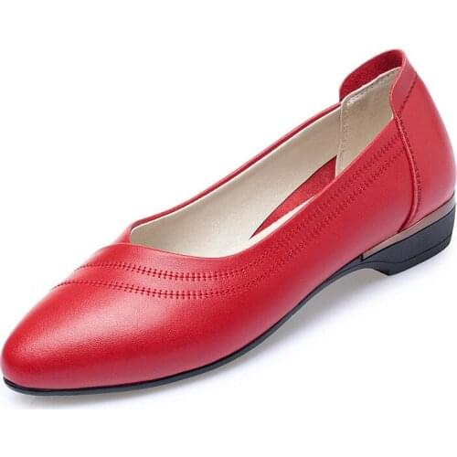 Hot 2020 New Top Soft Cowhide Low-heel Shoes Fashion Casual Leather Shoes Spring Soft Comfort Elegant Women Shoes Large Size 43