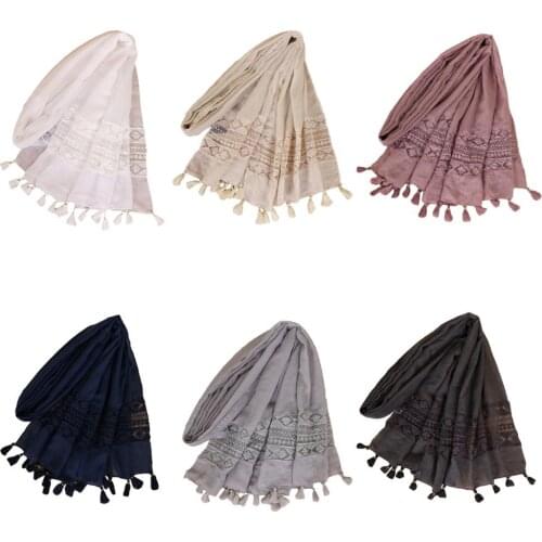 Women Hijab Tassel Lace Long Scarves Muslim Shawl Head Wrap Scarf Stoles Islamic Turban Headscarf Pashmina Amira Veil 210*70cm
