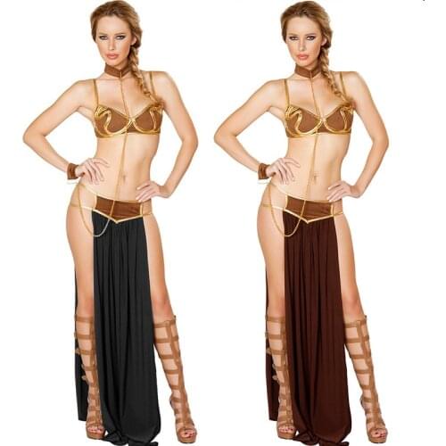 Lady Leia Princess Costume Classic Slave Outfit Bra Skirt Clubwear Roleplay Cosplay Fancy Party Dress Carnival Halloween