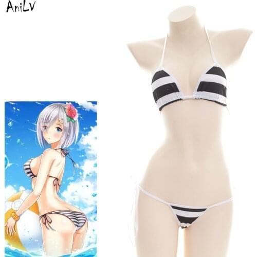 AniLV Beach Girl Black Stripe Bikini Swimsuit Costume Backless Anime Comics Swimwear Uniform Pool Party Cosplay