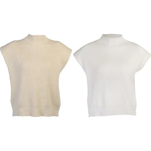 Women Ribbed Knitted Sleeveless Vest Turtleneck High Neck Simple Solid Color Sweater Loose Stretch Pullover Tank Top