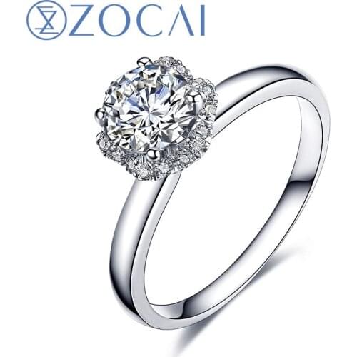 ZOCAI Bridal Bouquet Natural Real 0.35 CT Certified F-G/SI Round Cut Diamond Engagement Women Ring 18K White Gold (AU750) W04490