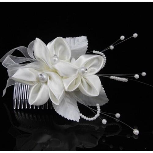 12pcs / lot Elegant Bridal Hair Comb Silk Flower Crystal Pearl Headpiece Wedding Accessory Hair Clips