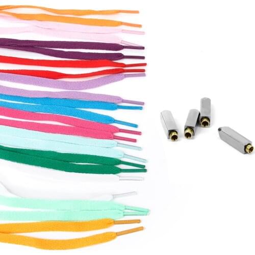 12PRS Shoelaces Shoes String+2PRS Silver Metal Aglets Shoe Laces Tips Screw On