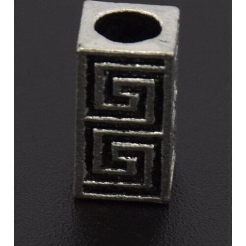 20Pcs Antique Silver Metal Carved Cube Spacers Beads For Jewelry Making 12x7mm
