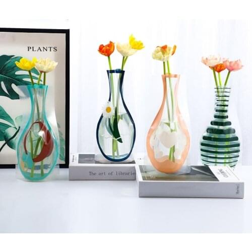 6pcs Portable 3D Folding Flower Vase Waterproof Plastic Flower Bag Home Flower Packaging Material Wedding Decor Home Party Decor