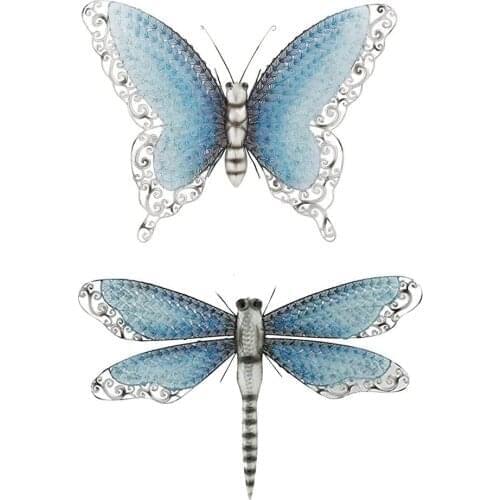 Metal Elegant Butterfly Wall Decor With Blue Wing Scales Acrylic Home Blue Dragonfly Wall Hanging Art Ornament