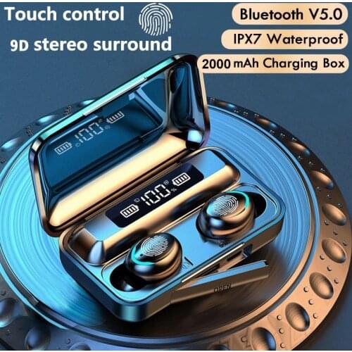 F9-5 TWS Bluetooth Earphone 5.0 Wireless 8D Bass Stereo In-ear Handsfree Headset mic Charging Case vs bluedio xiaomi freebuds