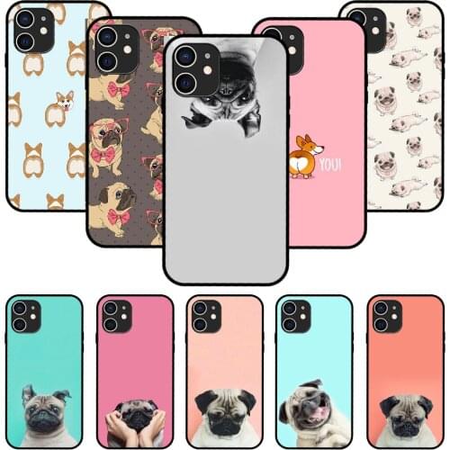 For iPhone 11 12 8 Plus Mini Pro X XR XS Max 4 5 7 6 6S 8 SE Phone Case Black Cover Back Trend Pug Dog French Bulldog Cute