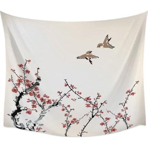 Goohome Chinese Style Ink Painting Plum Bird Wall Decor Tapestry Coverlet Wall Art Bedding Curtain Blanket Throw Sheet Towel