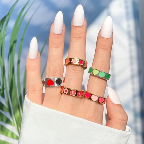 KISS WIFE Korean Fashion Colorful Heart Ring For Women Girls Trendy Gold Metal Star Rings 2021 Trend Party Wedding Gifts Jewelry