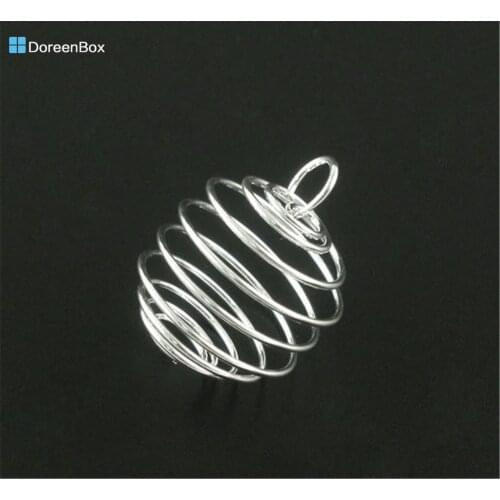 Doreen Box Lovely 20 SP Spiral Bead Cages Pendants Findings 25x20mm (B07111)