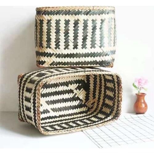 Storage Baskets Hand-woven Decorative Floral Ethnic Sundries Storage Bucket Toy Holder Organizer African Element Bamboo