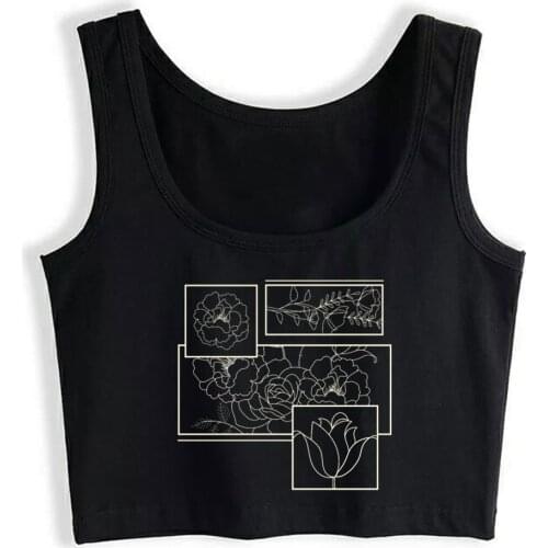 Crop Top Women Black Roses Aesthetic Clothing Soft Grunge Clothes Harajuku Tank Top Women Anime Women Clothes