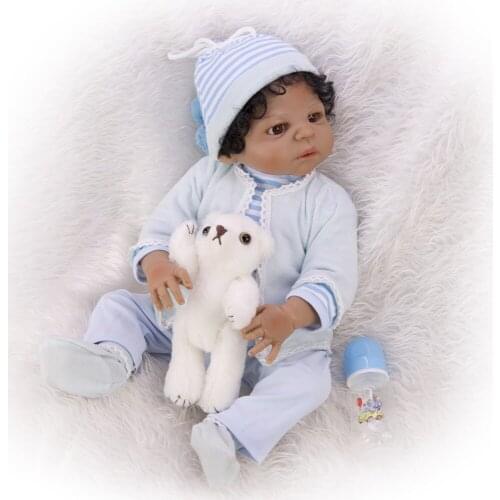 Reborn baby Dolls 23'' 57 cm black African boy bebe Truly Realistic Baby Doll Toy Full Silicone Body Waterproof Kids Playmates