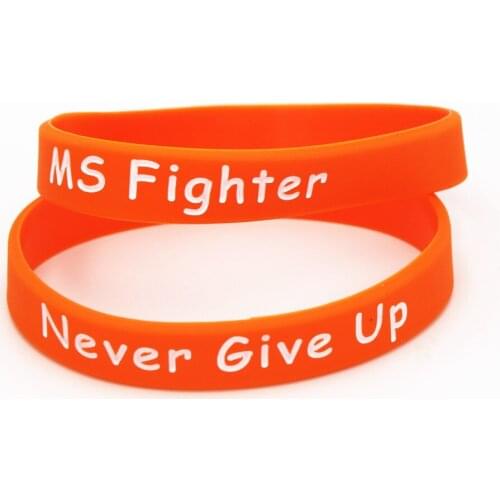 Hot Sale 1PC Motivational Bracelet MS Fighter Never Give Up Silicone Wristband Orange Silicone Bracelets&Bangles Gifts SH153