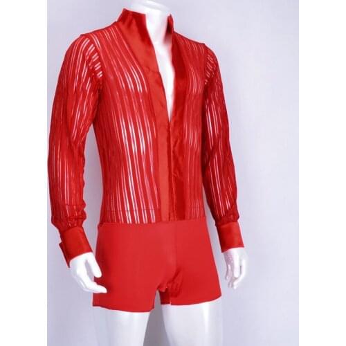 Male/Adult/Boy Latin Dance Shirt Mens Shirts Latin Clothes Modern Dance Rumba Cha-Cha Samba Jive Ballroom Shirt Tops Red