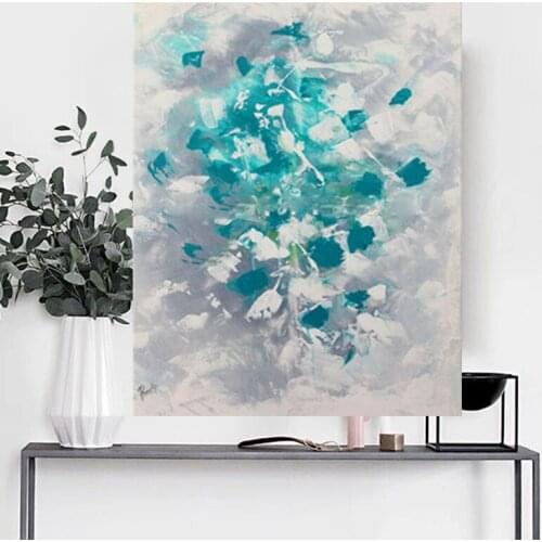 Handmade Blue flowers thick knife abstract oil painting Abstract on Canvas Style Still Life Painting Picture Decor Oil Painting