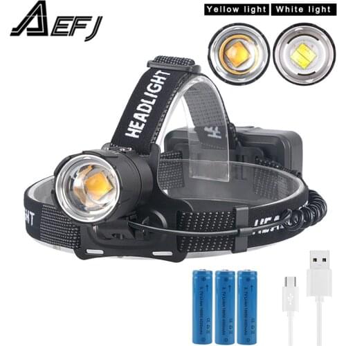 7000lm Super Bright Led xhp70 headlight White/yellow Headlamp usb Rechargeable Head Torch lantern 18650 battery fishing camping