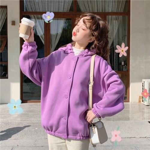 New arrival Korean college style girl lazy loose lace hooded plus fleece sweet cute sweatshirt women winter clothing