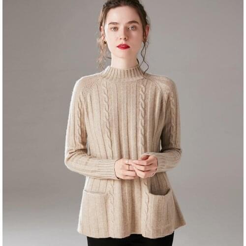 Autumn and Winter New Style 100% Pure Cashmere Wool Sweater Woman High Collar Thick Sweater Fashion Large Size Knitted Jacket