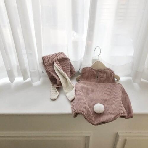 Autumn Winter Toddler Kids Baby Boys And Girls Sleeveless Corduroy Bodysuit Rabbit Ear Hat Solid Color Jumpsuit Overalls Clothe