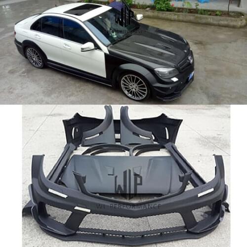 W204 C180 C200 C260 FRP Material Front Rear Bumper Side Skirt Fenders Hood For Mercedes-Benz C63 BK Style Wide Body 07-11