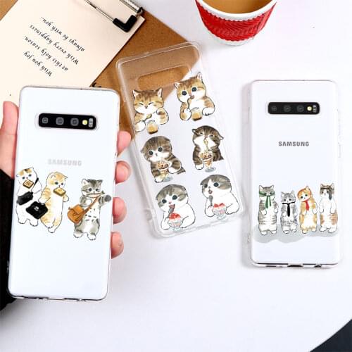 Cat Clear Phone Case For Samsung A10 A12 A20E A21S A31 A32 A50 A71 A72 S8 S9 S10 E S20 FE Lite S21 Plus Ultra Transparent Fundas