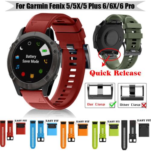 26 22mm Sport Silicone Watchband Wriststrap For Garmin Fenix 6X 6 6X Pro 5X 5 5X Plus 3 3HR Easy Fit Quick Release NEW Wirstband