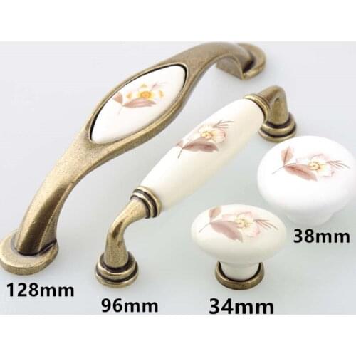 Rural painting ceramic drawer cabinet knobs pulls 96mm 128mm bronze dresser door handle retro fashion furniture handles 5" 3.75"