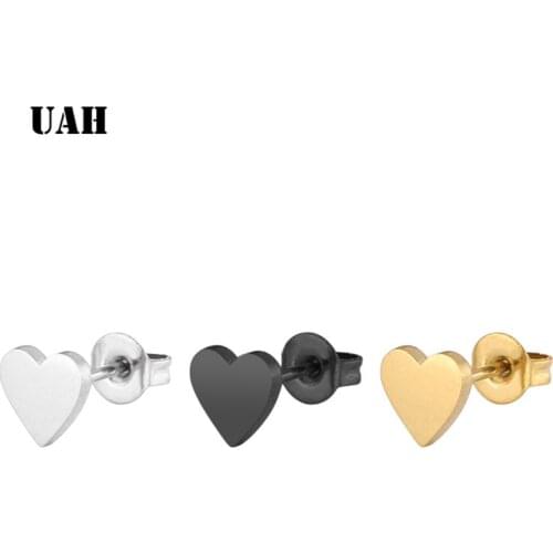 UAH Gold- color Heart Earrings For Women Black Silver Color Heart Stud Earrings s Fine Jewelry Gift