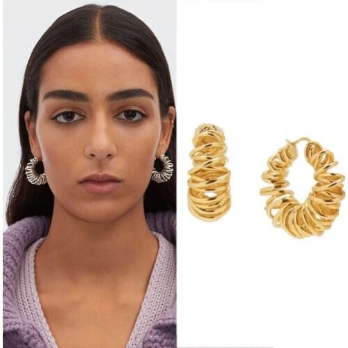 Steel ball European and American wind winding circle earrings heavy hollow personality spiral summer new retro