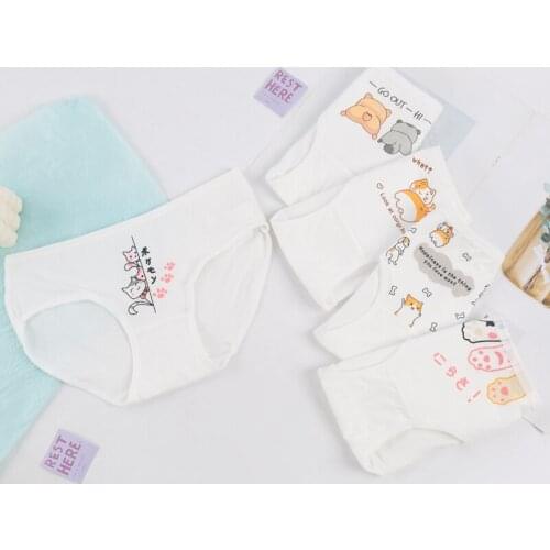 Cute Cat Claw Cat Briefs Small Fresh Cartoon Mid-low Waist White Fat Girly Underwear Cotton Crotch