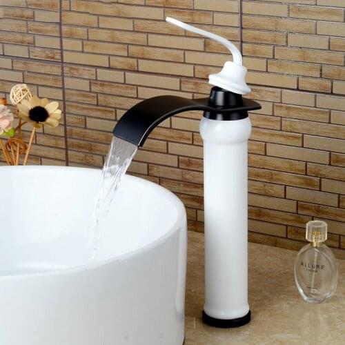 Basin Waterfall Faucets Black and White Brass Bathroom Sink Faucet Single Hole Cold and Hot Water Tap Basin Faucet Mixer Taps