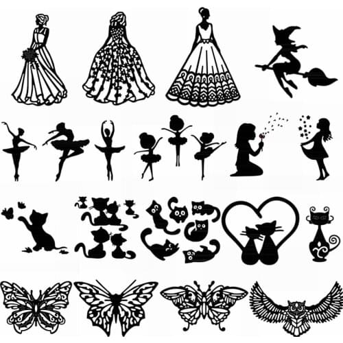 Dancing Girls Delicate Princesses Flying Witch Adorable Cats Beautiful Butterflies An Owl Metal Cutting Dies New 2021 Diy Card