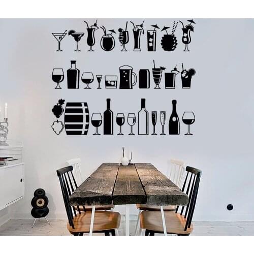 Party Wall Sticker Bar Decoration Accessaries Vinyl Various Bar Drinks Wall Mural Bar Restallrant Art Removable Wall Decal z061