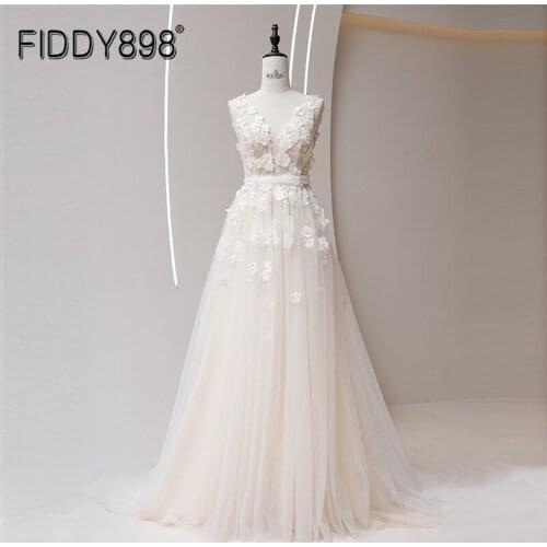 FIDDY898 Vintage A Line Wedding Dress 3D Flower Elegant Belt Custom Dress Lace Bridal Gown vestido de novia Robe Marriage