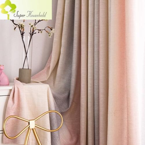 Pink and Gray Stripe Gradient Curtains Cotton and Linen Blend Physical Tulle Curtain for Living Room Bedroom window decorate