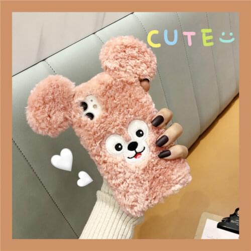 3D Cute Bear Ears Embroidery Warm Plush Fur Phone Case For iPhone 12 Pro Max 11 X XS XR 8 7 Plus SE 2020 Protection Back Cover
