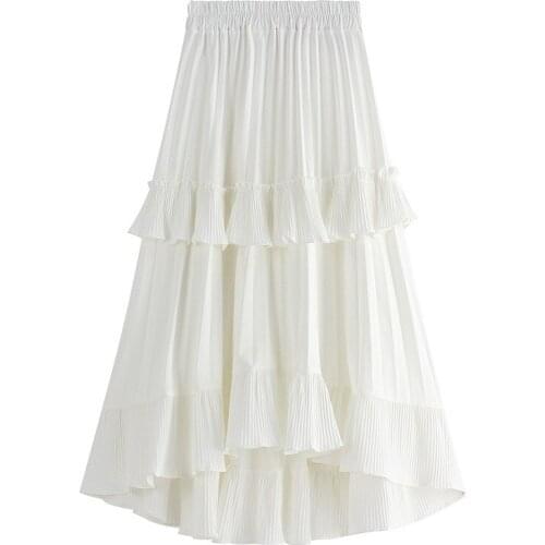 2021 Summer New Elastic High Waist Thin Simple Pleated Skirt Casual All-match Loose Women A-line Cake Long Skirt Free Shipping