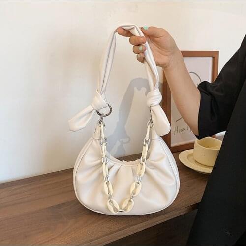 Women Fold Shoulder Bags Luxury Designer Cloud Wrinkle Handbag Lady Trend Fashion Daily Armpit Bags Top-handle Plastic Chain Bag