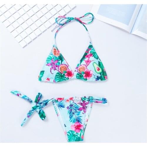 Women Bandage Bikini Set Floral Biquinis New Print Bathing Suit Fruit Swimwear Retro Vintage Swimsuit Sexy Swim Suit Trikini
